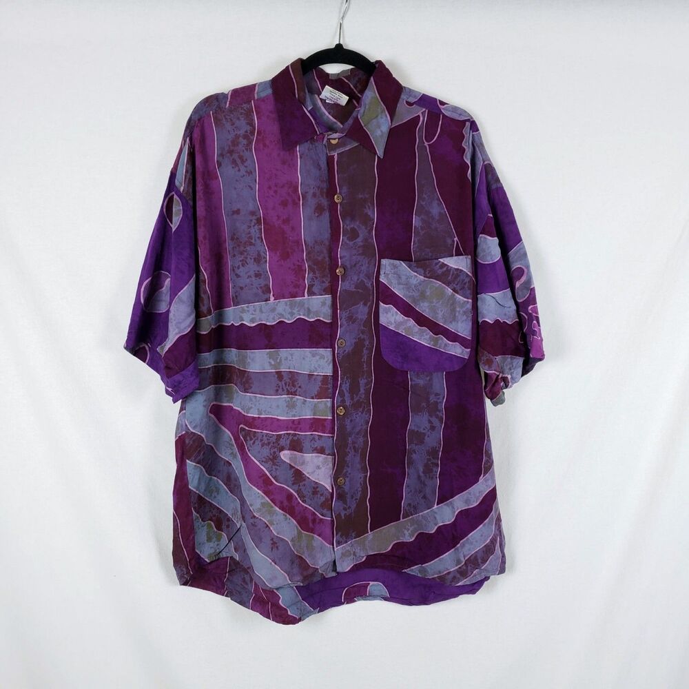 Bunga Maui Oversized Art-to-Wear Resort Shirt Womens XL Vacation Rayon Purple